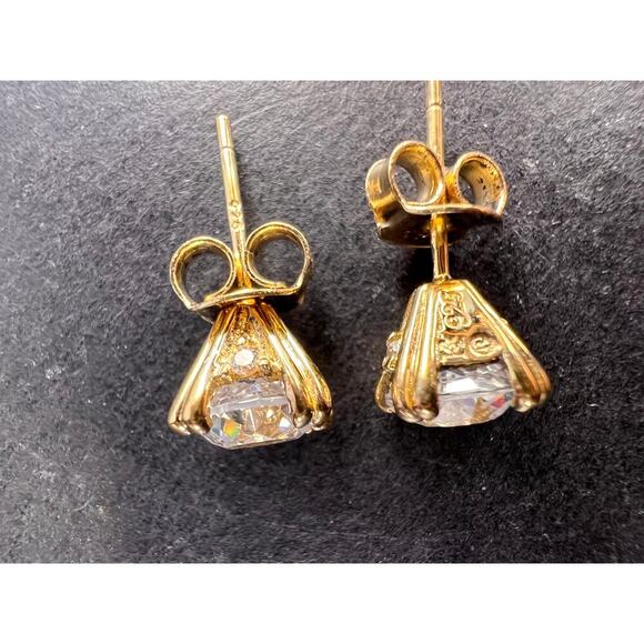 CZ stud earrings in gold over sterling silver - Picture 4 of 11